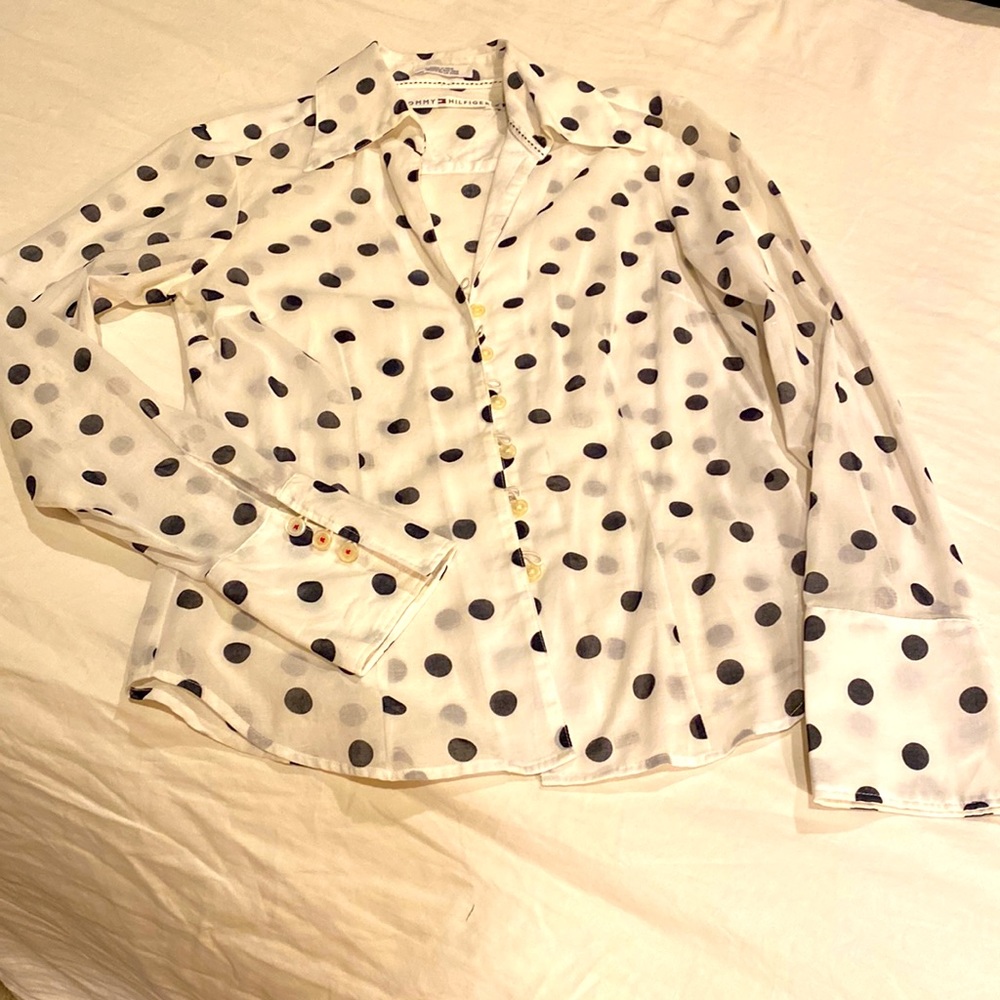 Adorable navy and white polka dot Tommy Hilfiger blouse, 4